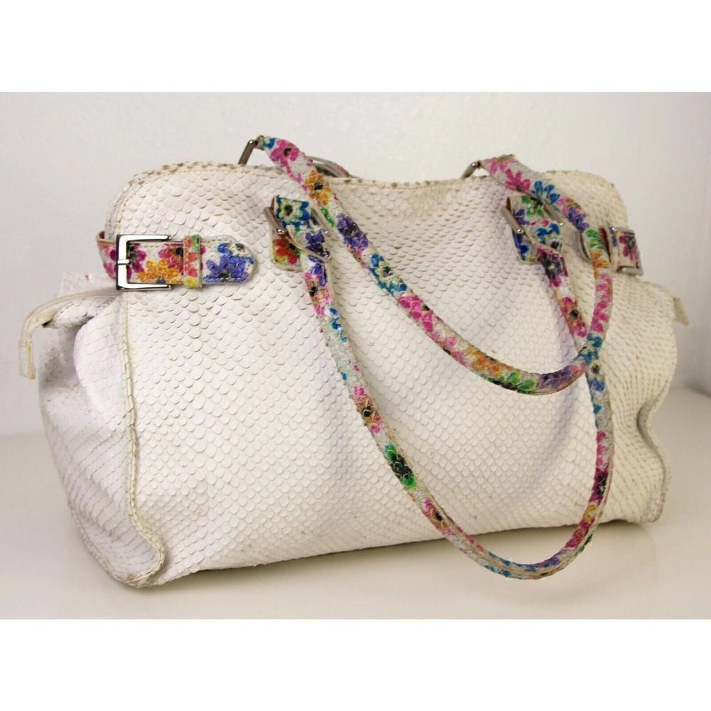 SONDRA ROBERTS SNAKE EMBOSSED WHITE GENUINE LEATHER HOBO TOTE SHOULDER BAG PURSE - Picture 2 of 11